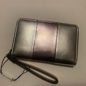 Marc Jacobs Silver Metallic Strip Wallet Wristlet